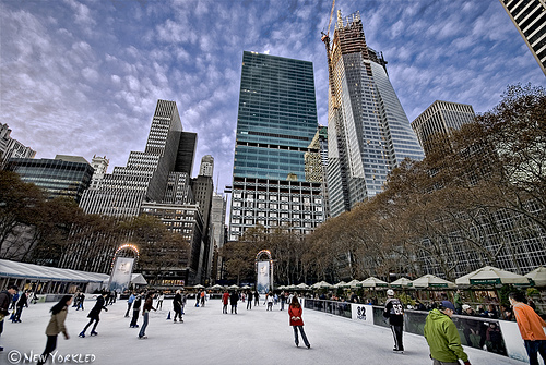 Ice skating at the rink within Bryant Park during the late Autumn through to the late Winter months.